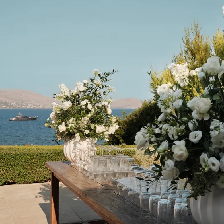Private House dining table by the sea at night